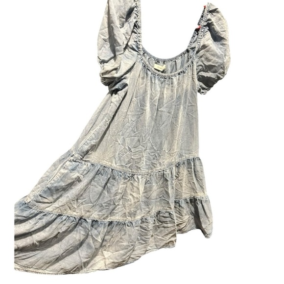 MUSTARD SEED Square Neck Puff Sleeve Denim Dress Acid Wash Mini Dress Large VGC - Picture 3 of 6